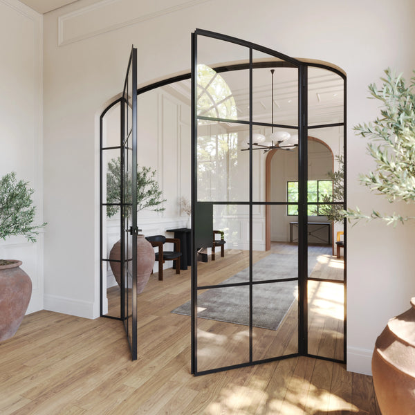 Interior double mini arch modular steel doors with side glass