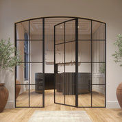 Interior single arch modular steel door with side windows