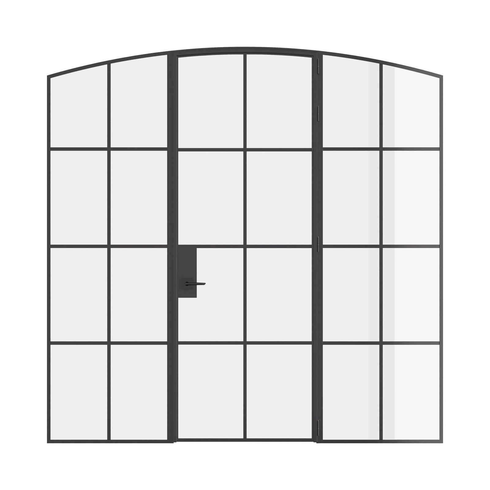 Interior single arch steel door with sidelights, black factory style