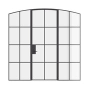 Interior single arch steel door with sidelights, black factory style