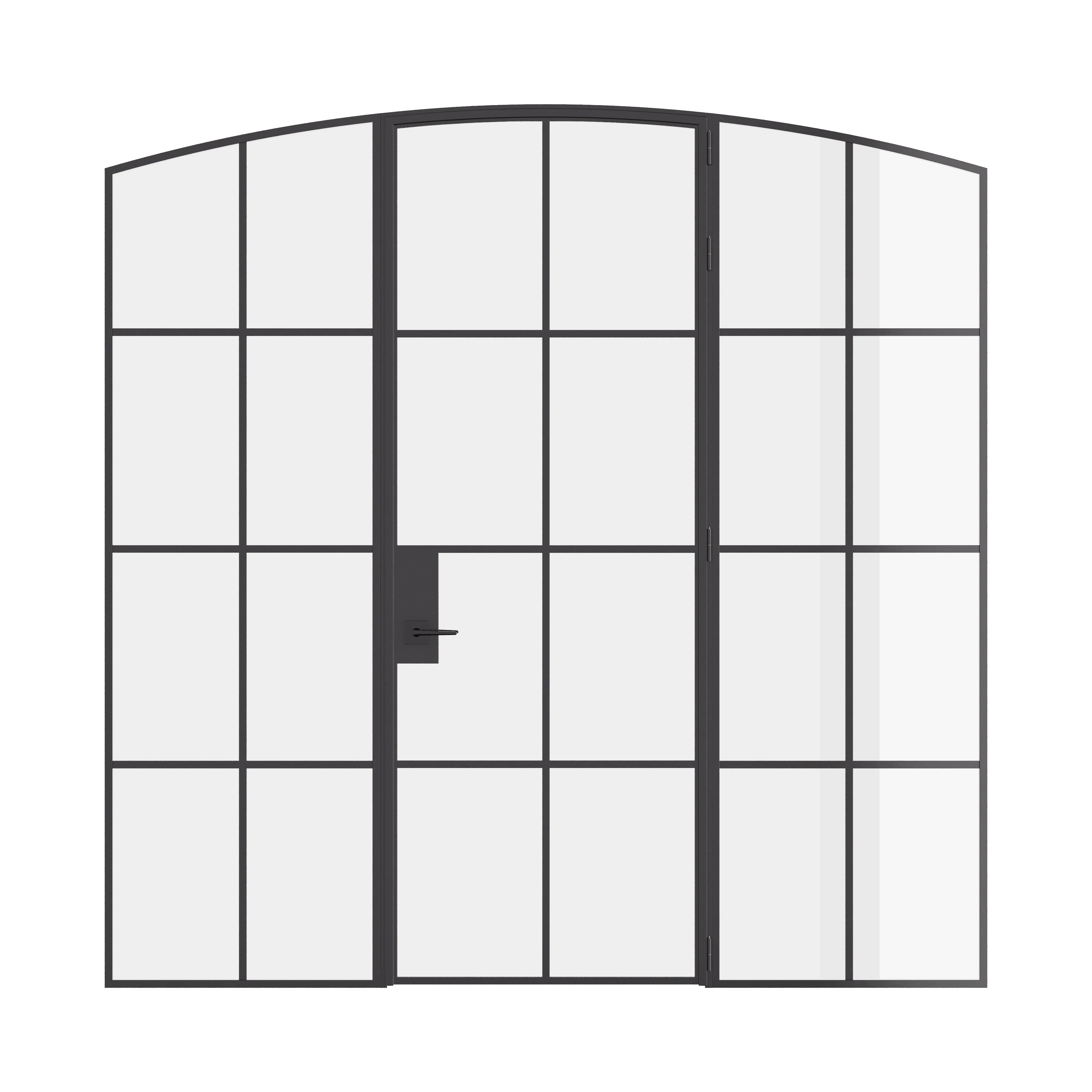 Interior single arch steel door with sidelights, black factory style