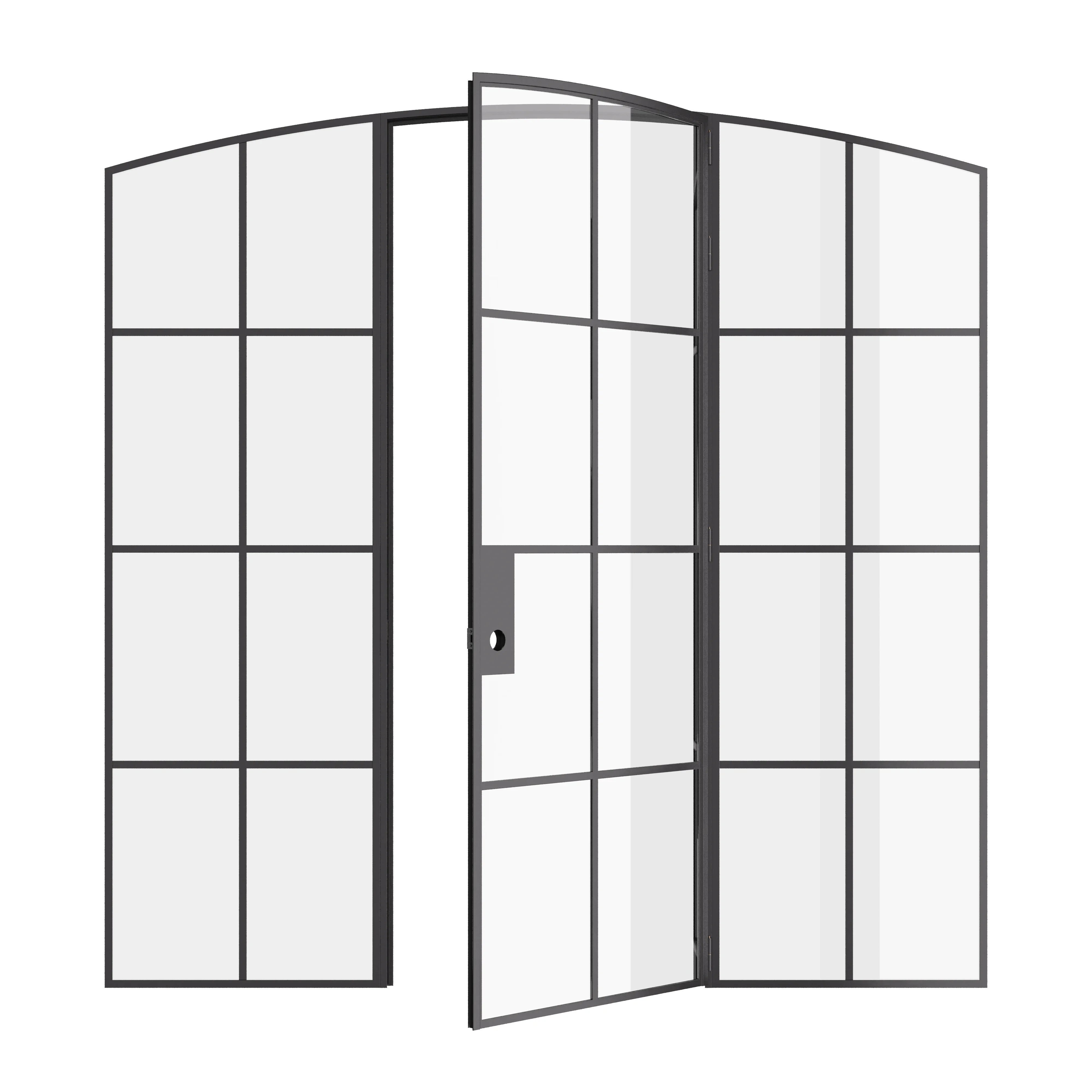 Interior single arch solid steel door with glass panels