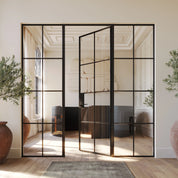 Air 5 interior single flat steel door with sidelights, black finish