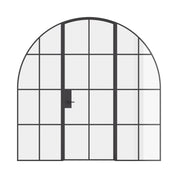 Interior single full arch steel door with sidelights, black finish