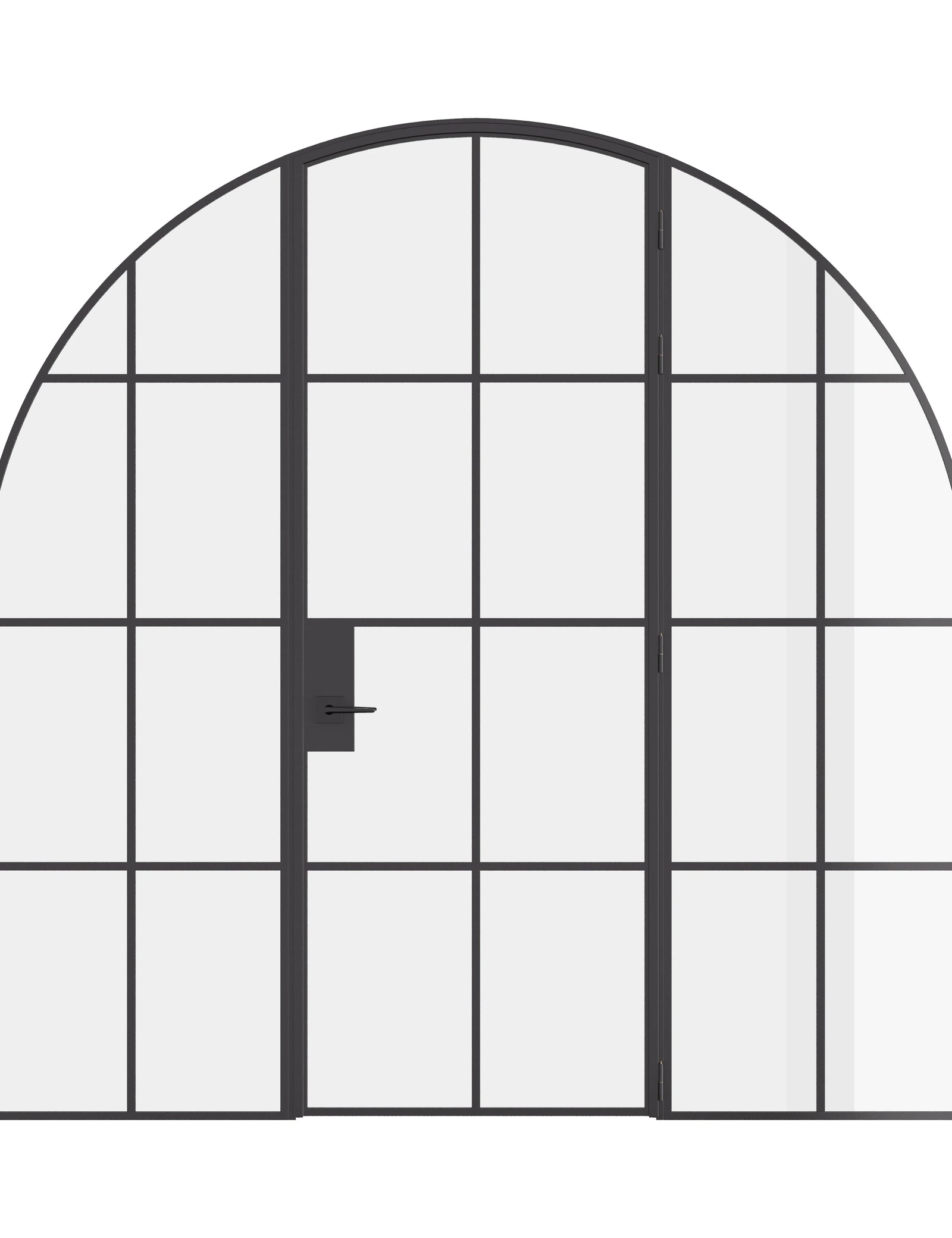 Interior single full arch steel door with sidelights, black finish
