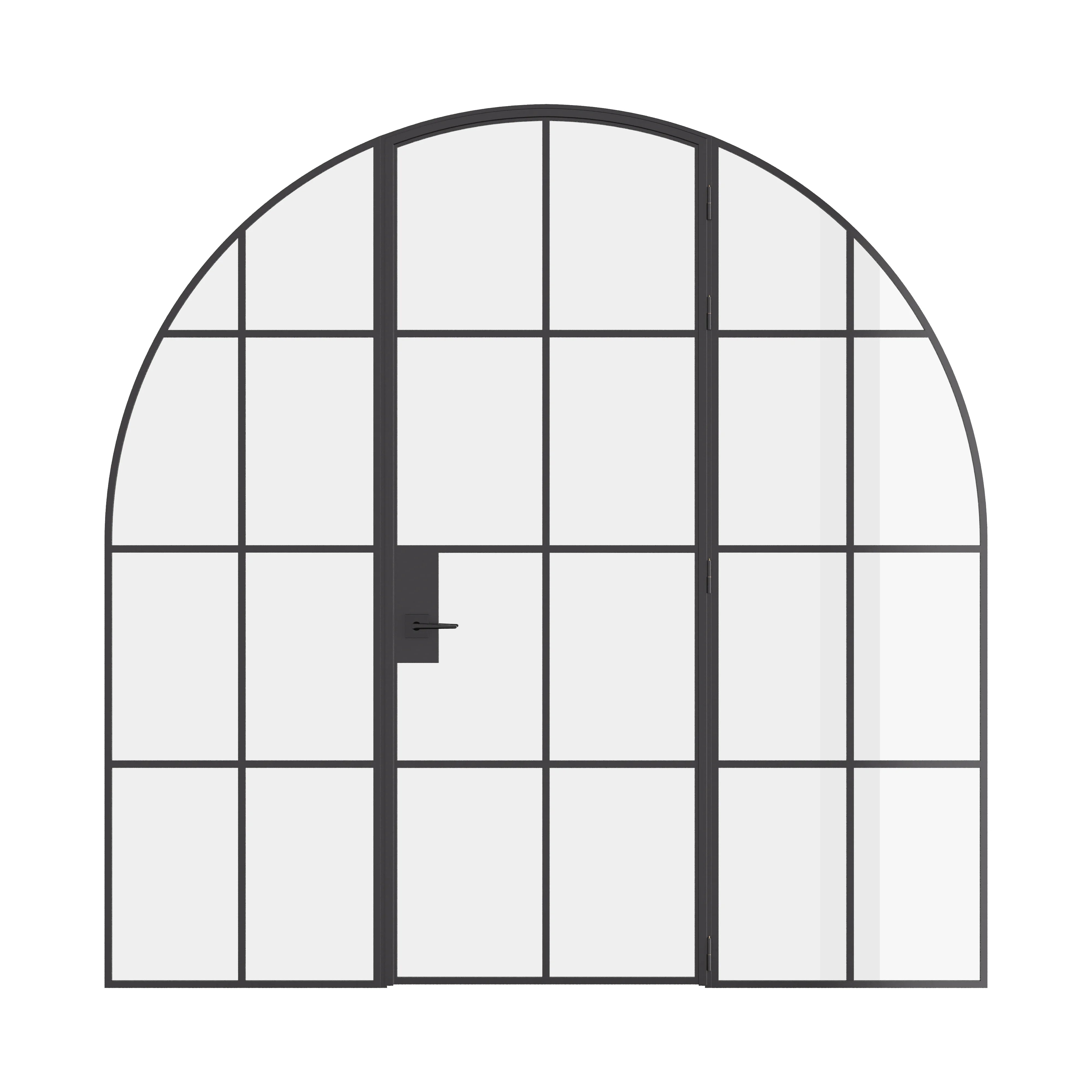 Interior single full arch steel door with sidelights, black finish
