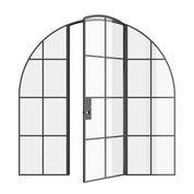 Interior single full arch solid steel door with glass panels
