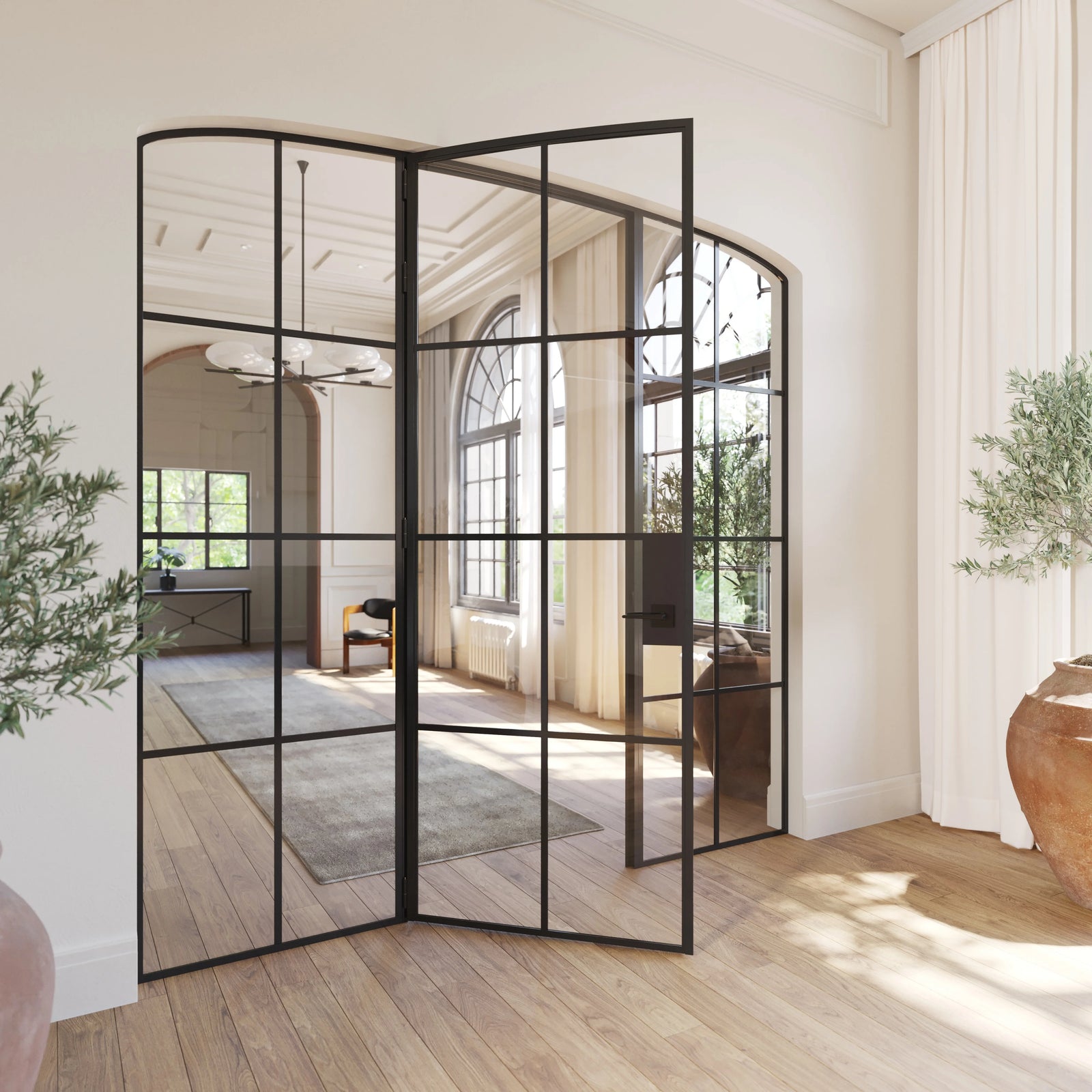 Interior single mini arch modular steel door with side glass