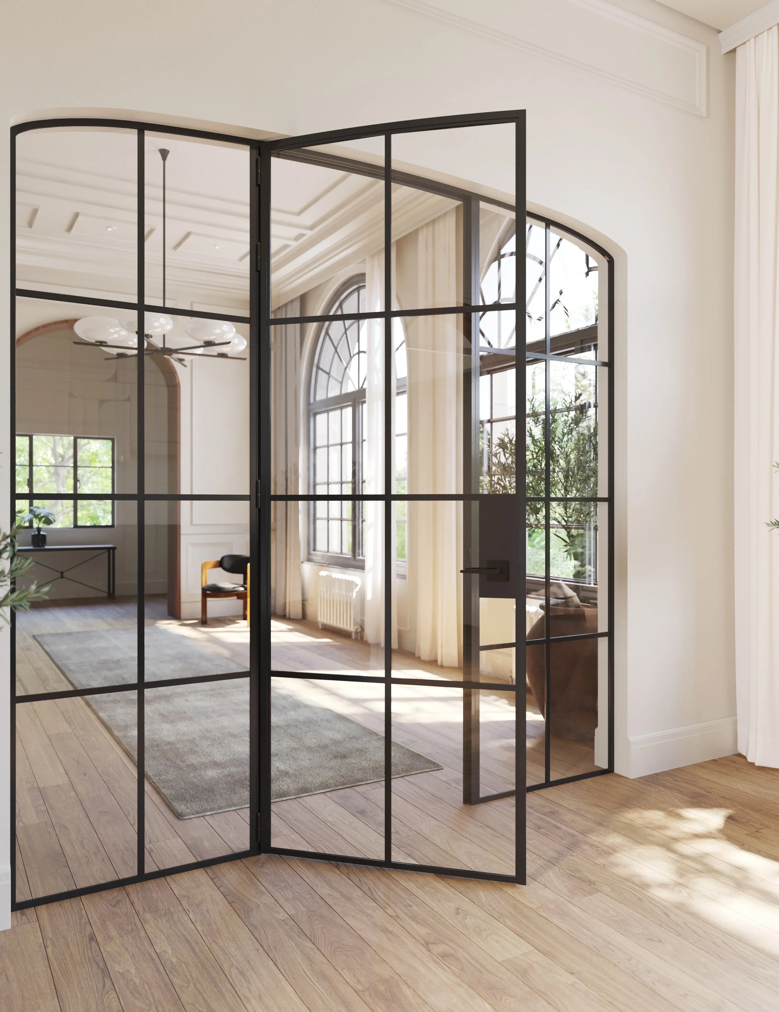 Interior single mini arch modular steel door with side glass
