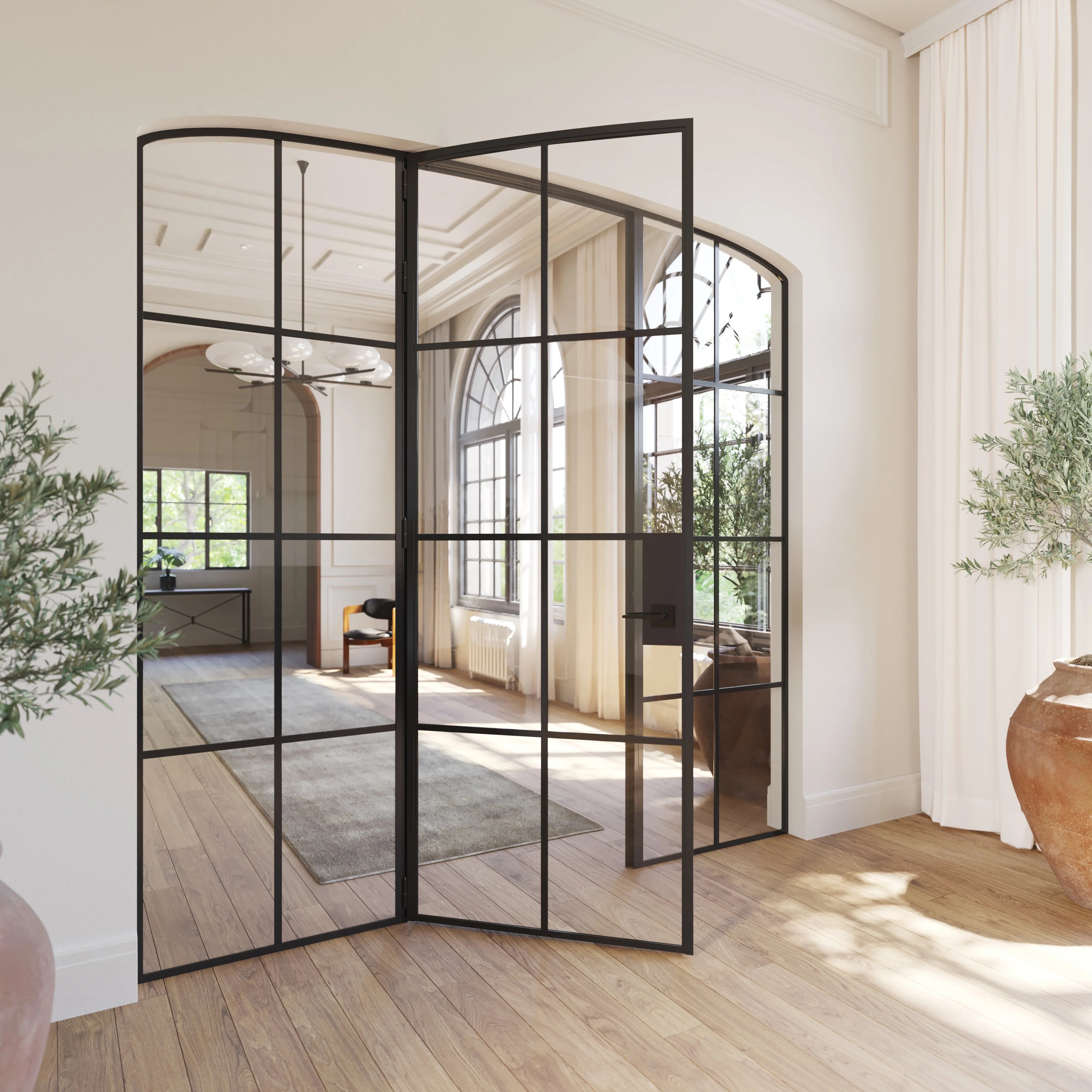 Interior single mini arch modular steel door with side glass