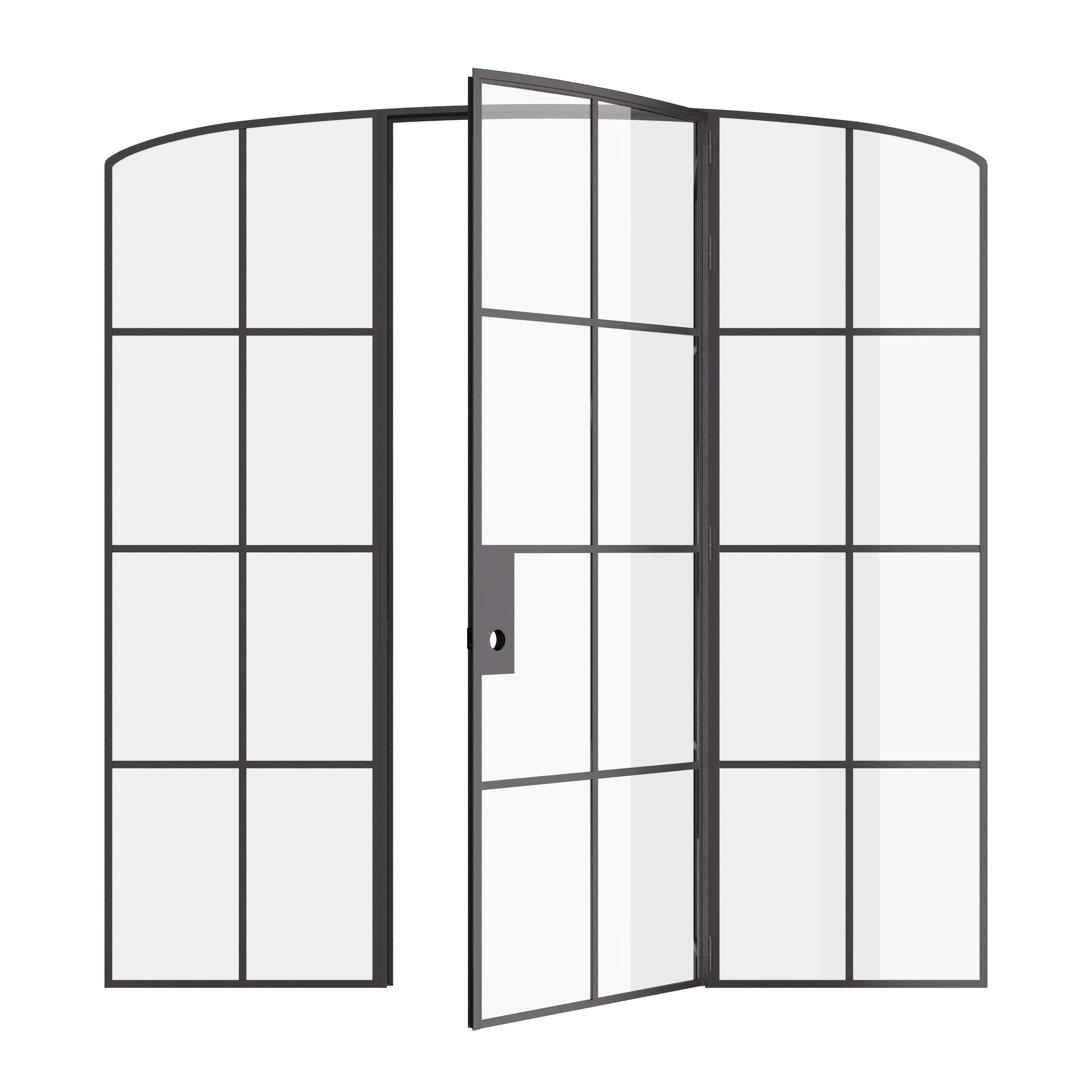 Interior single mini arch solid steel door with glass panels