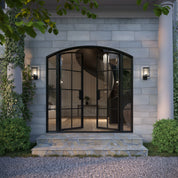 arched double entry with side windows and insulated frame
