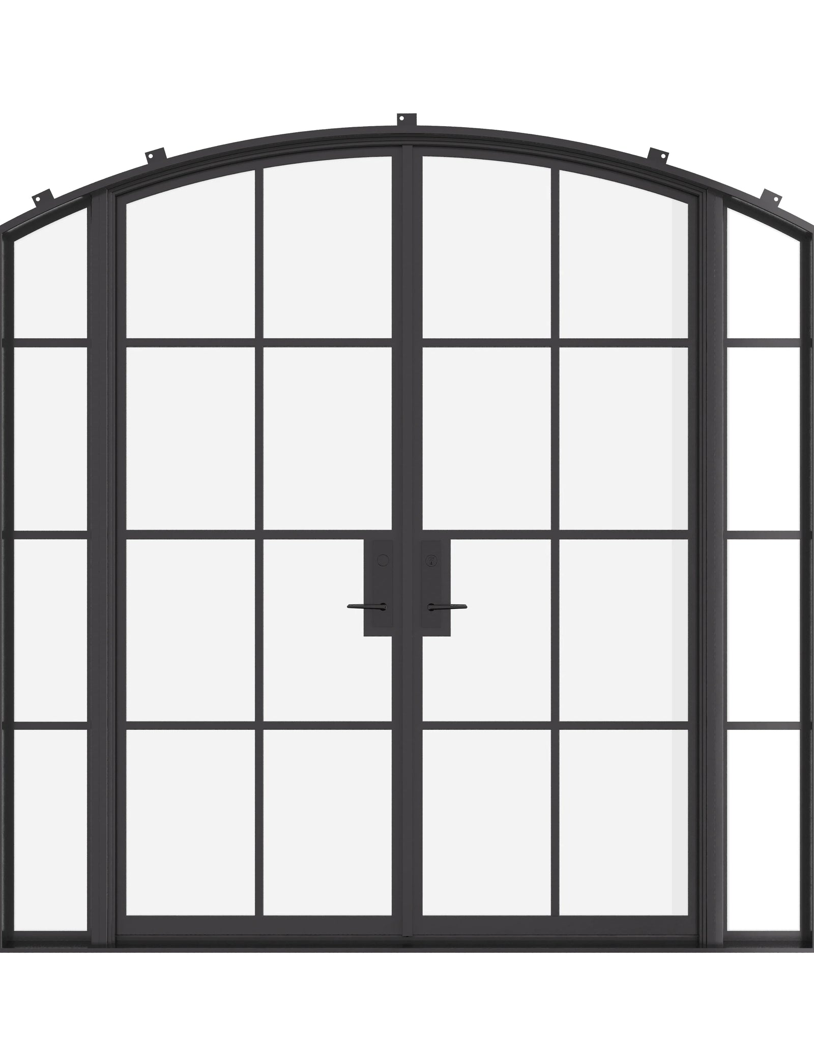Double arch exterior steel door with sidelights, NFRC-rated