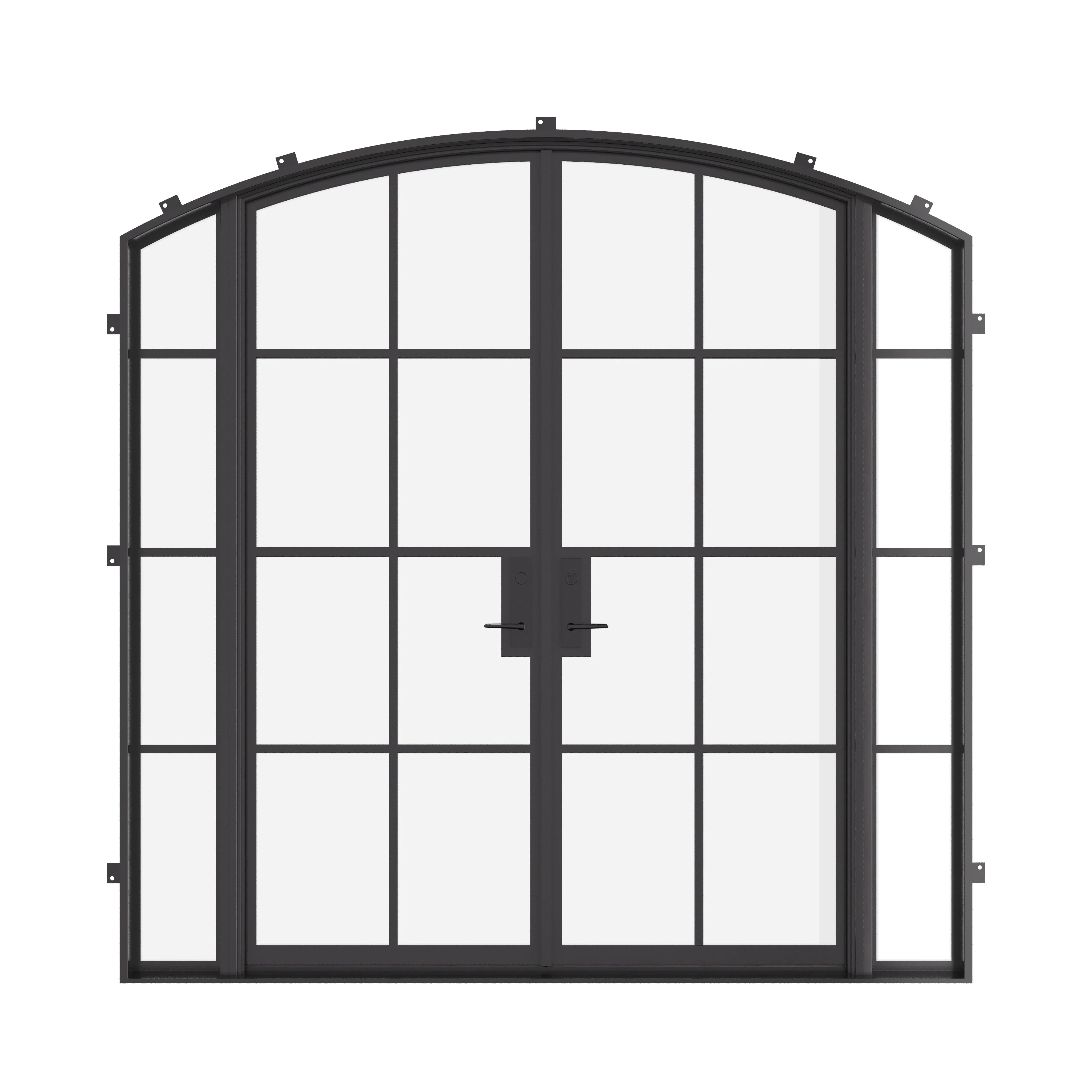 Double arch exterior steel door with sidelights, NFRC-rated