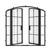 Contemporary double arch exterior steel door with glass panels