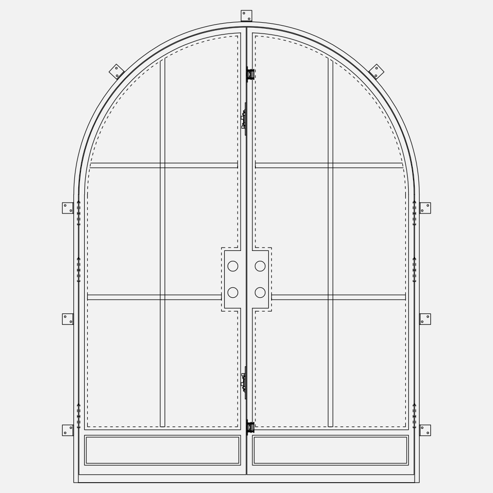 Modern Steel Double Full Arch Doors with decorative kickplate