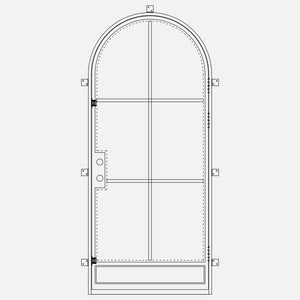 Contemporary steel and glass full arch single door with kickplate