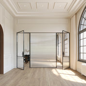 Modern interior architectural steel double doors with middle fixed glass panel, Air Grand OTTOSTUMM steel construction with removable threshold