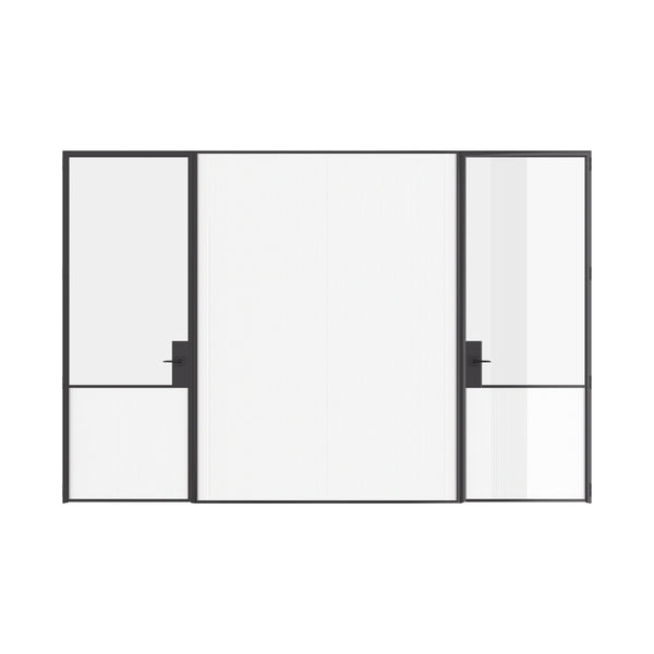 Air Grand interior steel double doors with center fixed glass panel, slim OTTOSTUMM hot-rolled steel frame with narrow sightlines