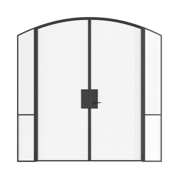Air Grand interior steel double arch doors with sidelights, slim OTTOSTUMM hot-rolled steel frame with removable threshold