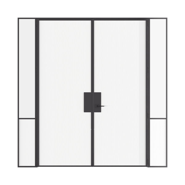 Air Grand interior steel double doors with sidelights and flat top design, slim OTTOSTUMM hot-rolled steel frame