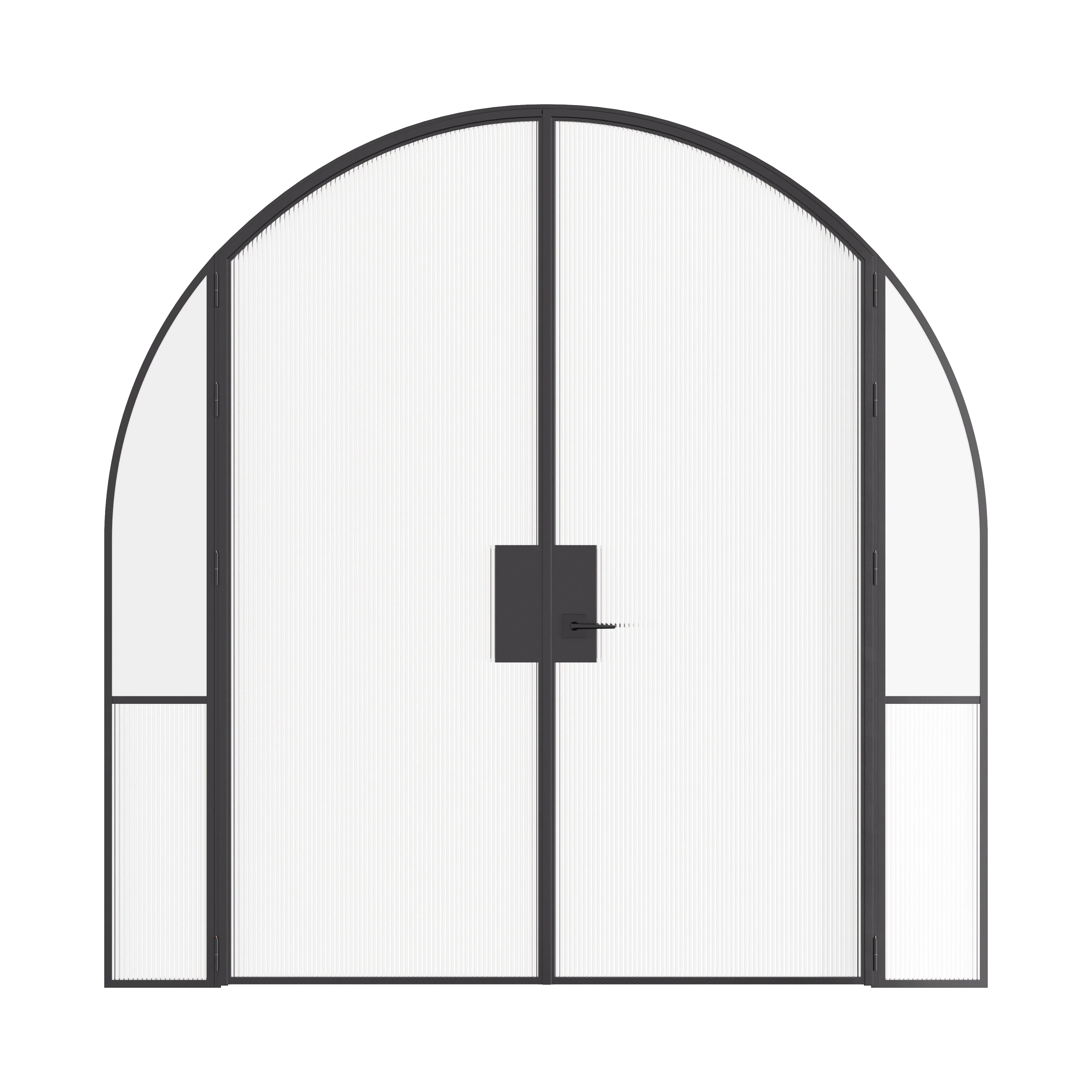 Air Grand interior steel double doors with sidelights and full arch tops, slim OTTOSTUMM hot-rolled steel frame