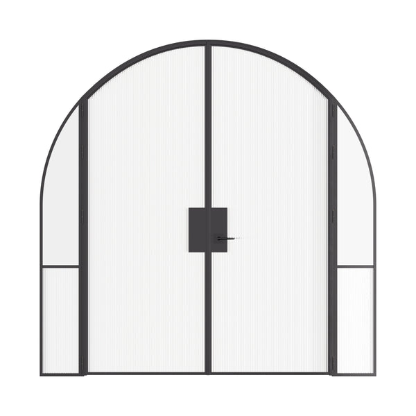 Air Grand interior steel double doors with sidelights and full arch tops, slim OTTOSTUMM hot-rolled steel frame