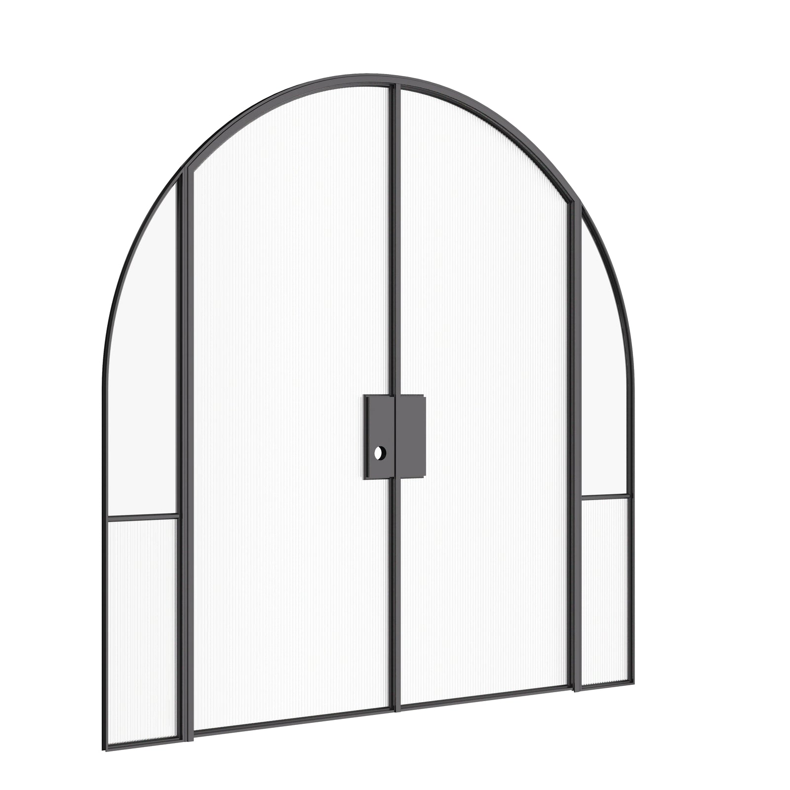 Modern interior architectural steel double doors with full arches and sidelights, slim OTTOSTUMM steel profiles