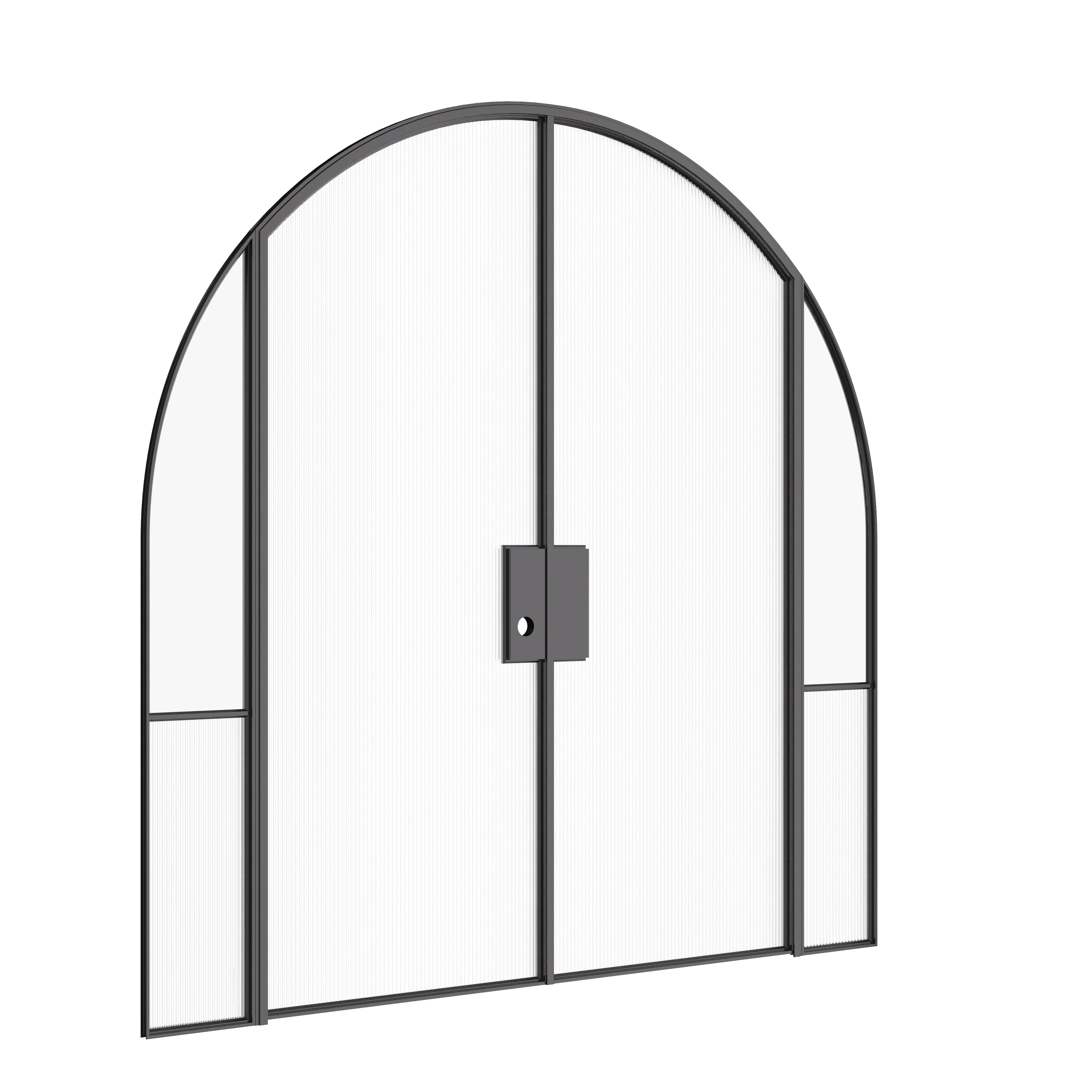 Modern interior architectural steel double doors with full arches and sidelights, slim OTTOSTUMM steel profiles