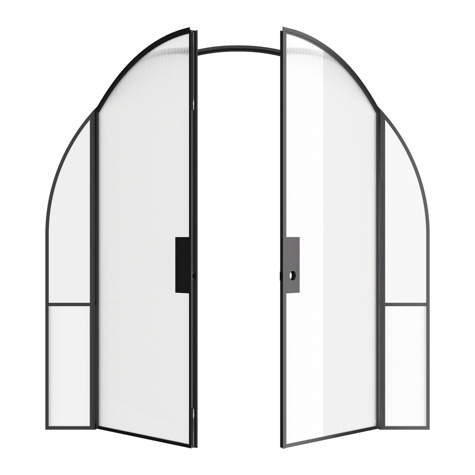 Designer interior glass steel full arch double doors with sidelights, Air Grand hot-rolled OTTOSTUMM steel frame