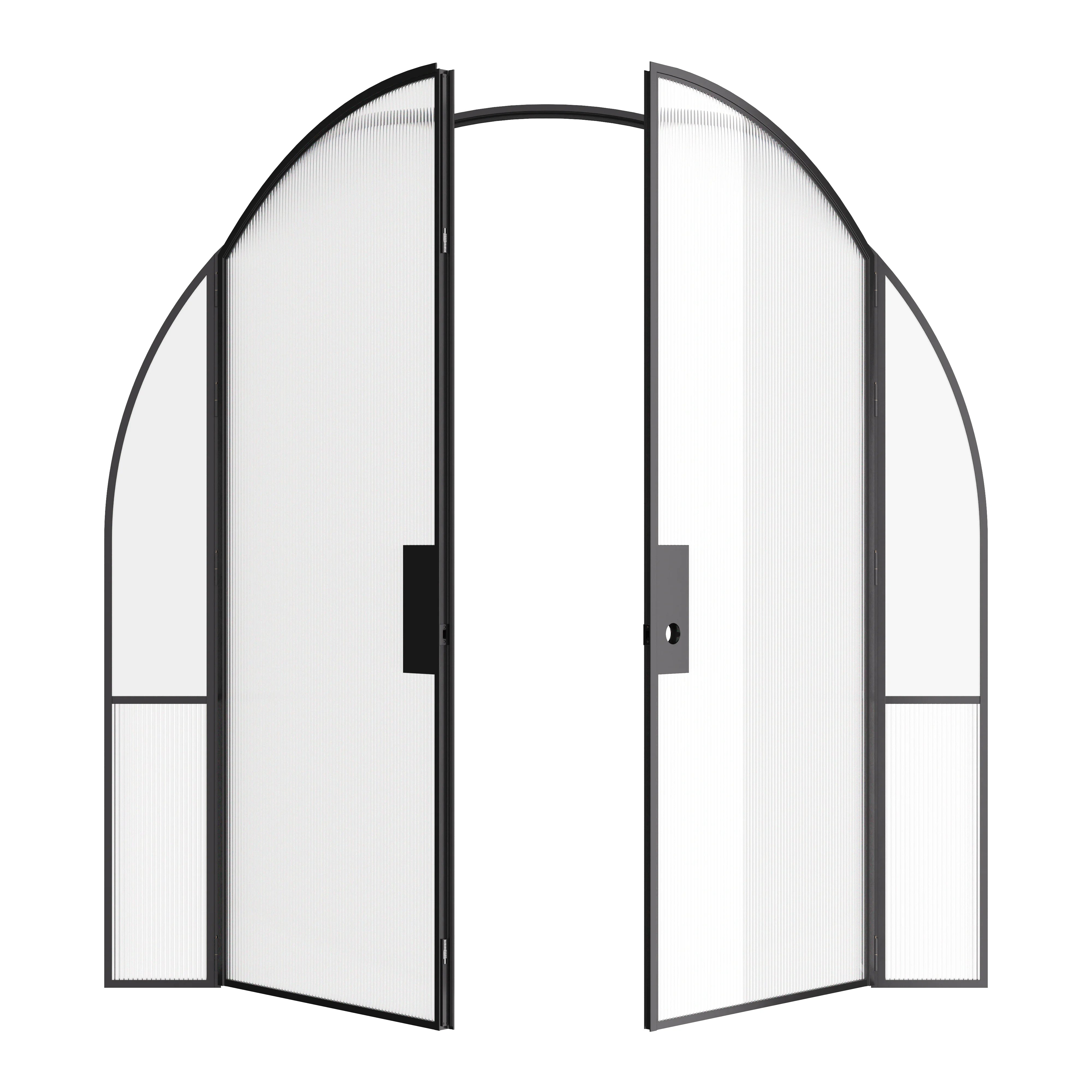 Designer interior glass steel full arch double doors with sidelights, Air Grand hot-rolled OTTOSTUMM steel frame