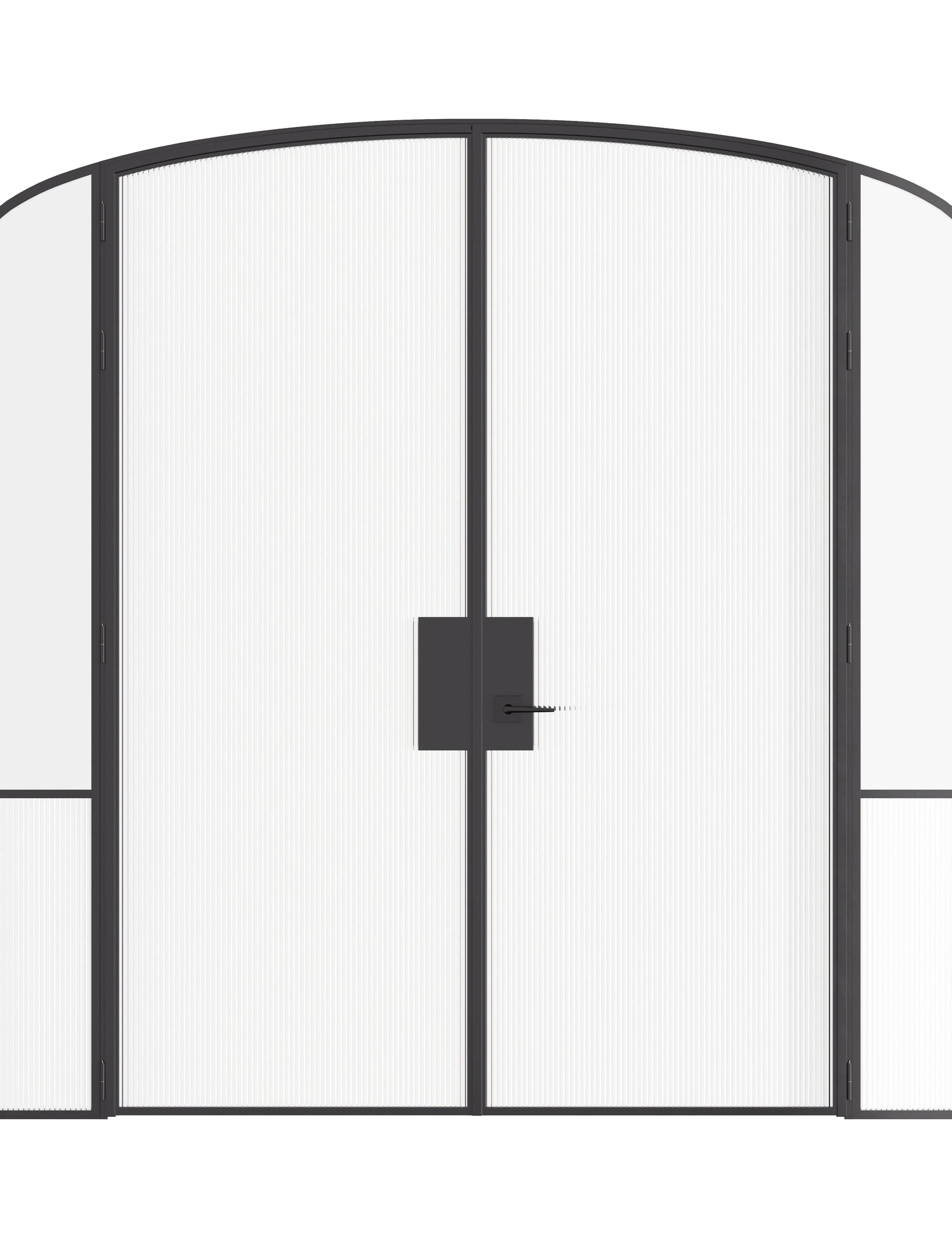 Air Grand interior steel double doors with sidelights and mini arch tops, slim OTTOSTUMM hot-rolled steel frame