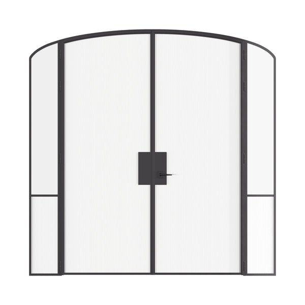 Air Grand interior steel double doors with sidelights and mini arch tops, slim OTTOSTUMM hot-rolled steel frame