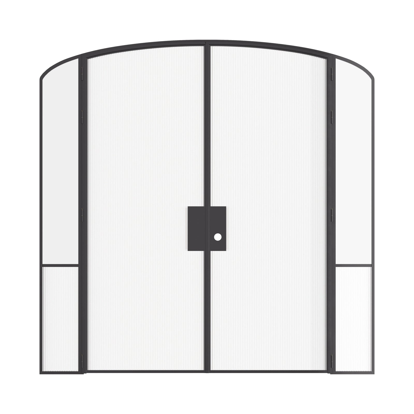 Designer interior glass steel mini arch double doors with sidelights, Air Grand hot-rolled OTTOSTUMM steel frame