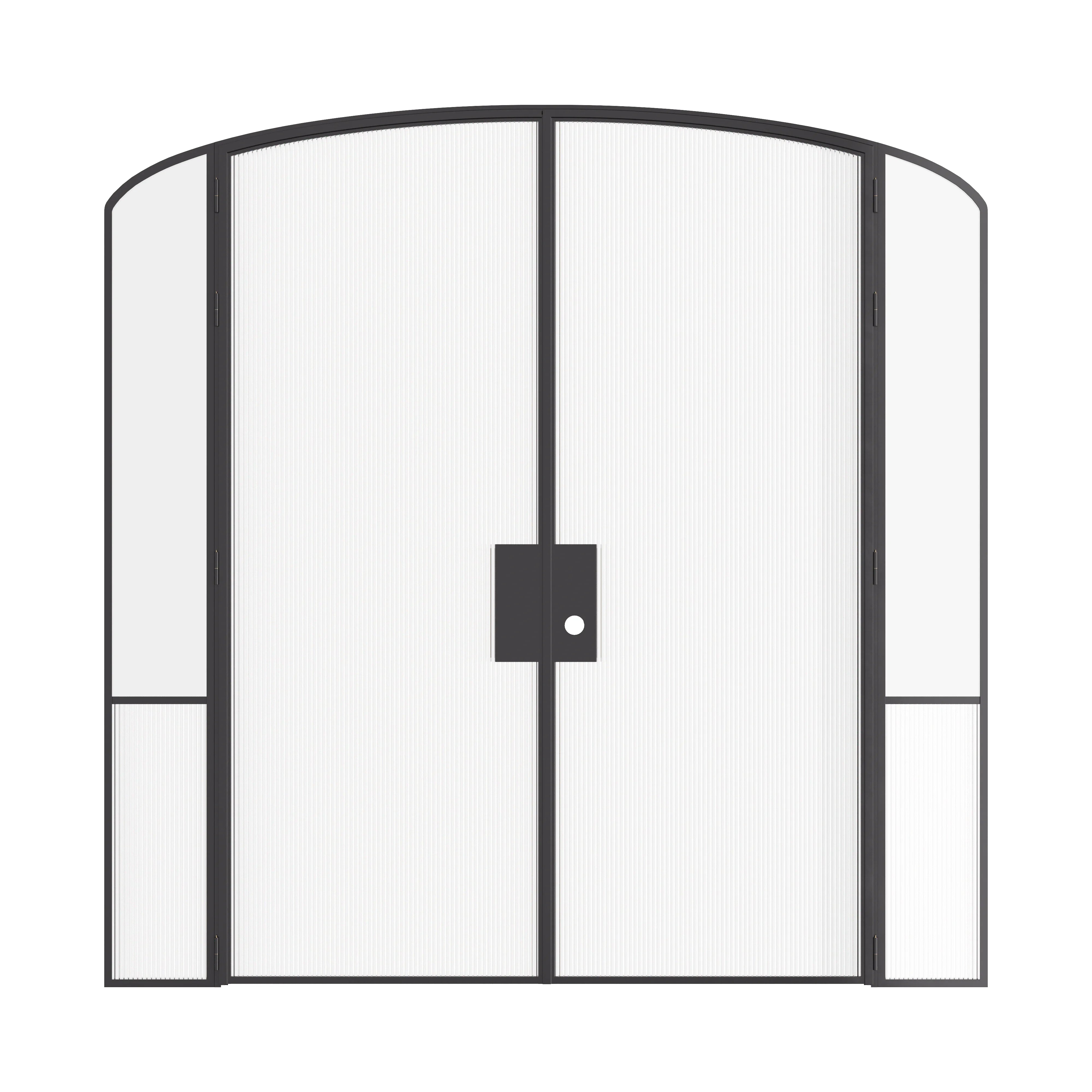 Designer interior glass steel mini arch double doors with sidelights, Air Grand hot-rolled OTTOSTUMM steel frame