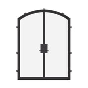 Double arch steel doors, NFRC-rated and pre-hung.