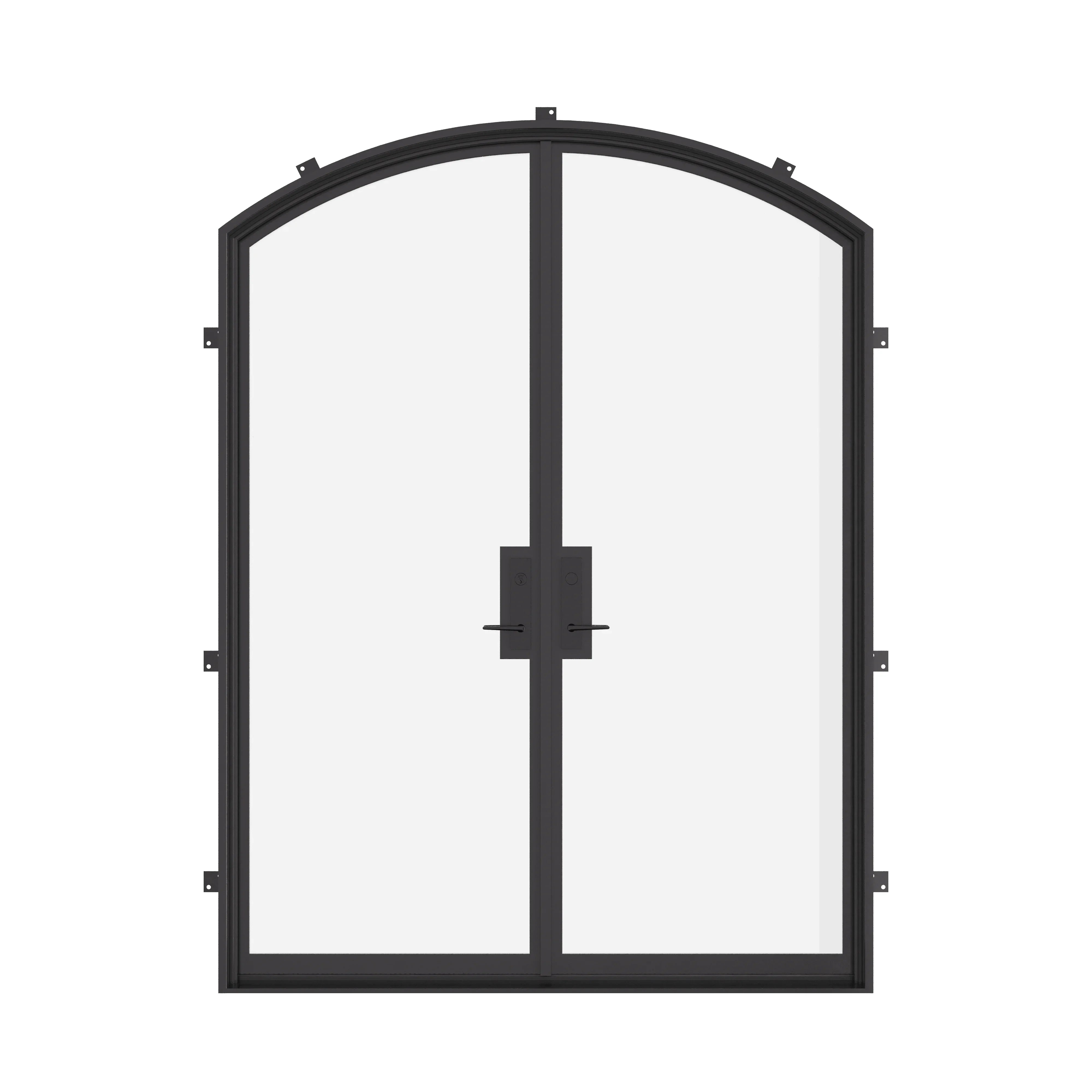 Double arch thermally broken steel doors with dual-pane tempered glass and slim sightlines