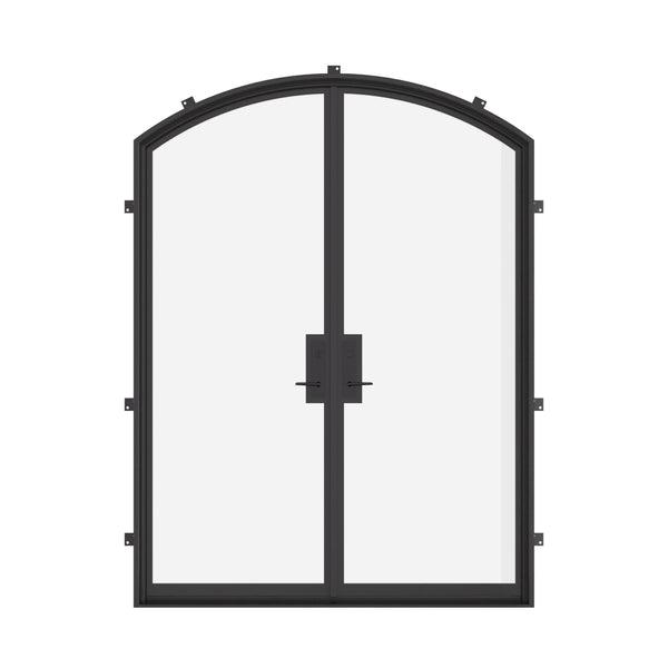 Double arch thermally broken steel doors with dual-pane tempered glass and slim sightlines