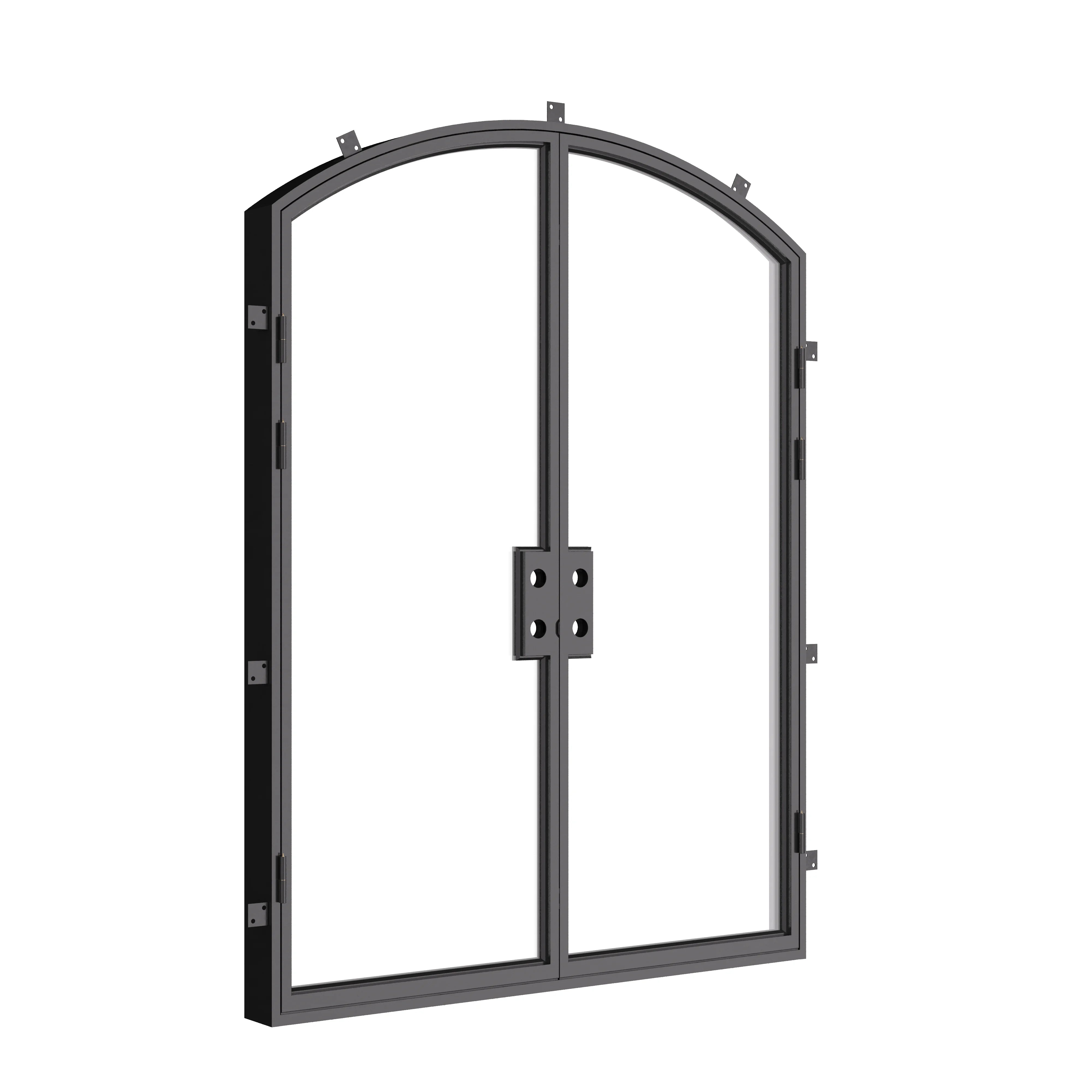 Architectural double arch steel doors with slim profiles.