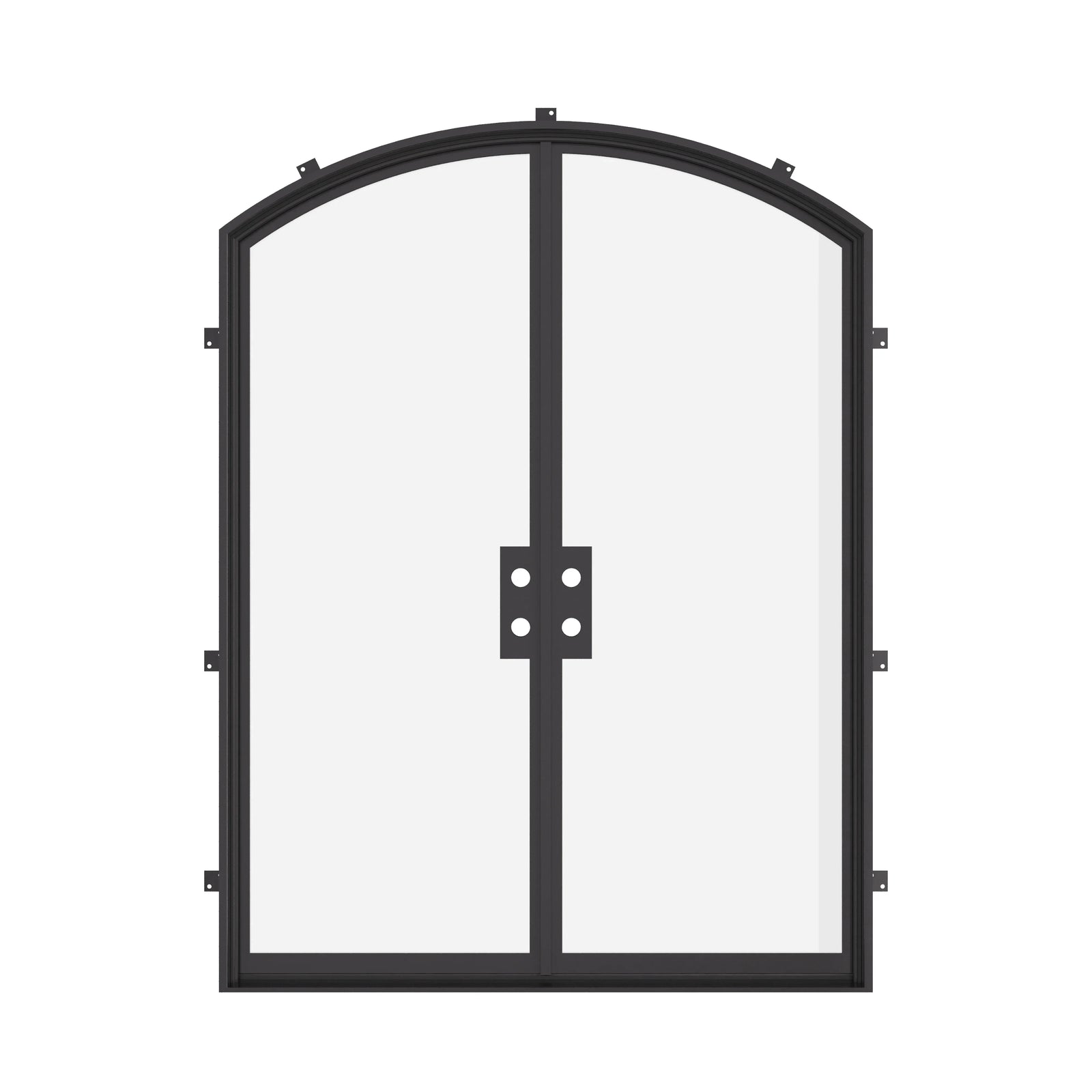Custom double arch steel doors with insulated Low-E glazing