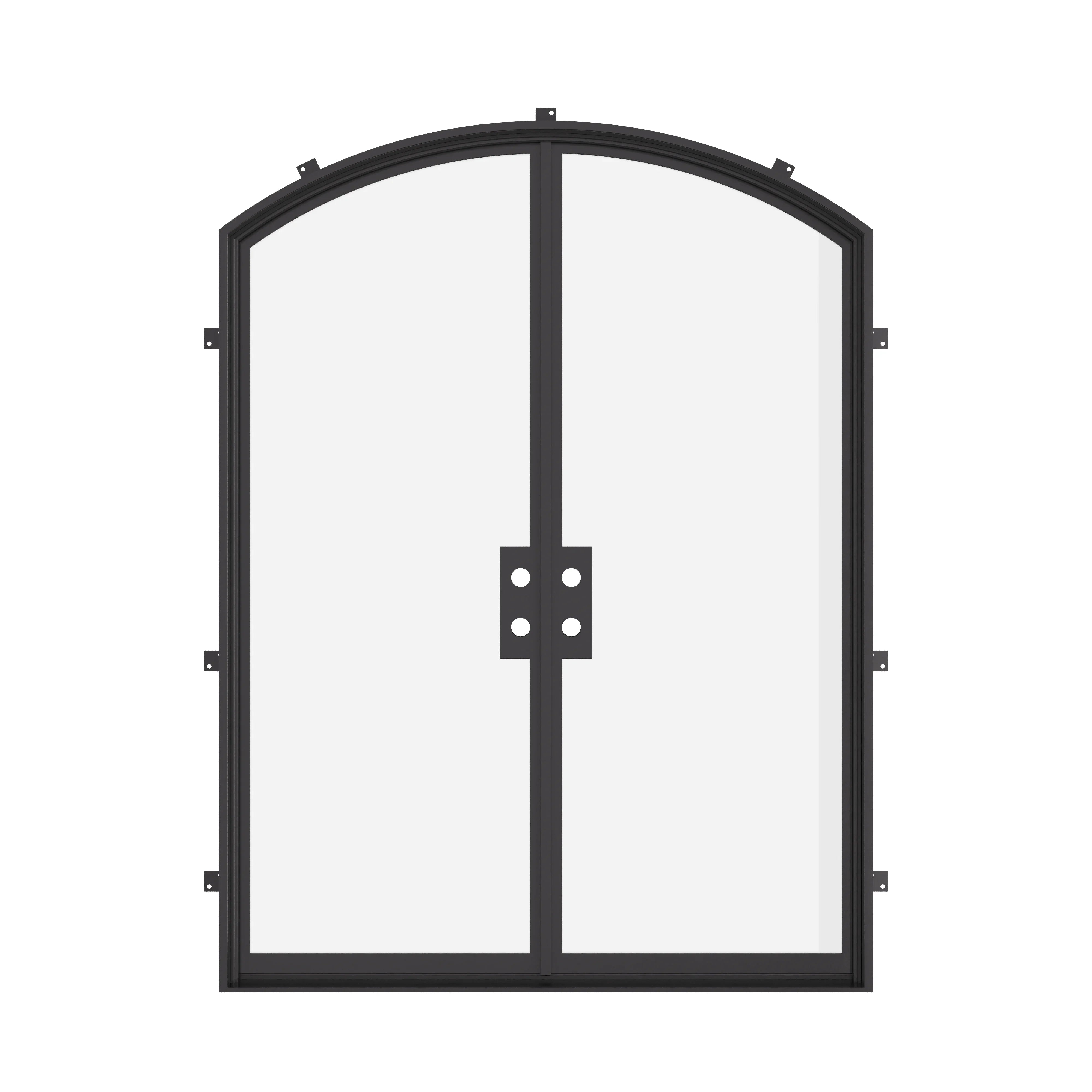 Custom double arch steel doors with insulated Low-E glazing