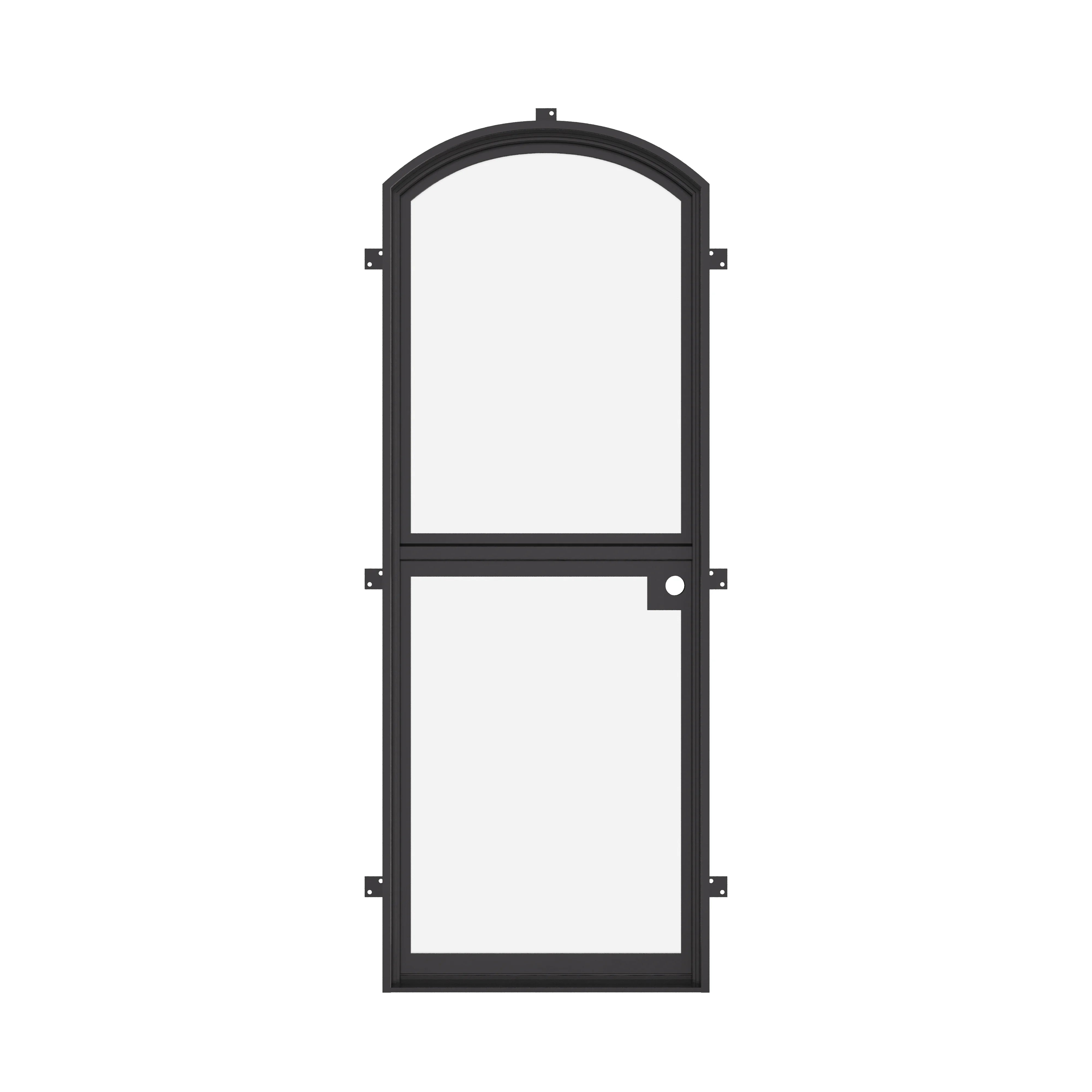 Architectural single arch Dutch steel door with narrow sightlines.