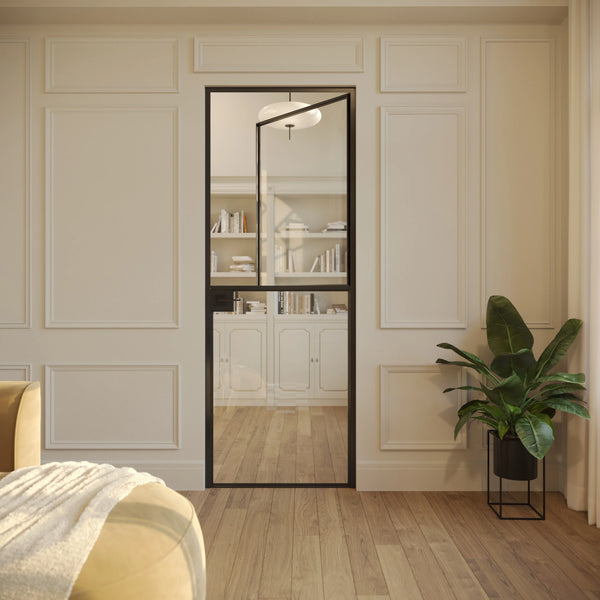 Architectural Air Lite Dutch door with slim steel frame, modular system design, and clear glass