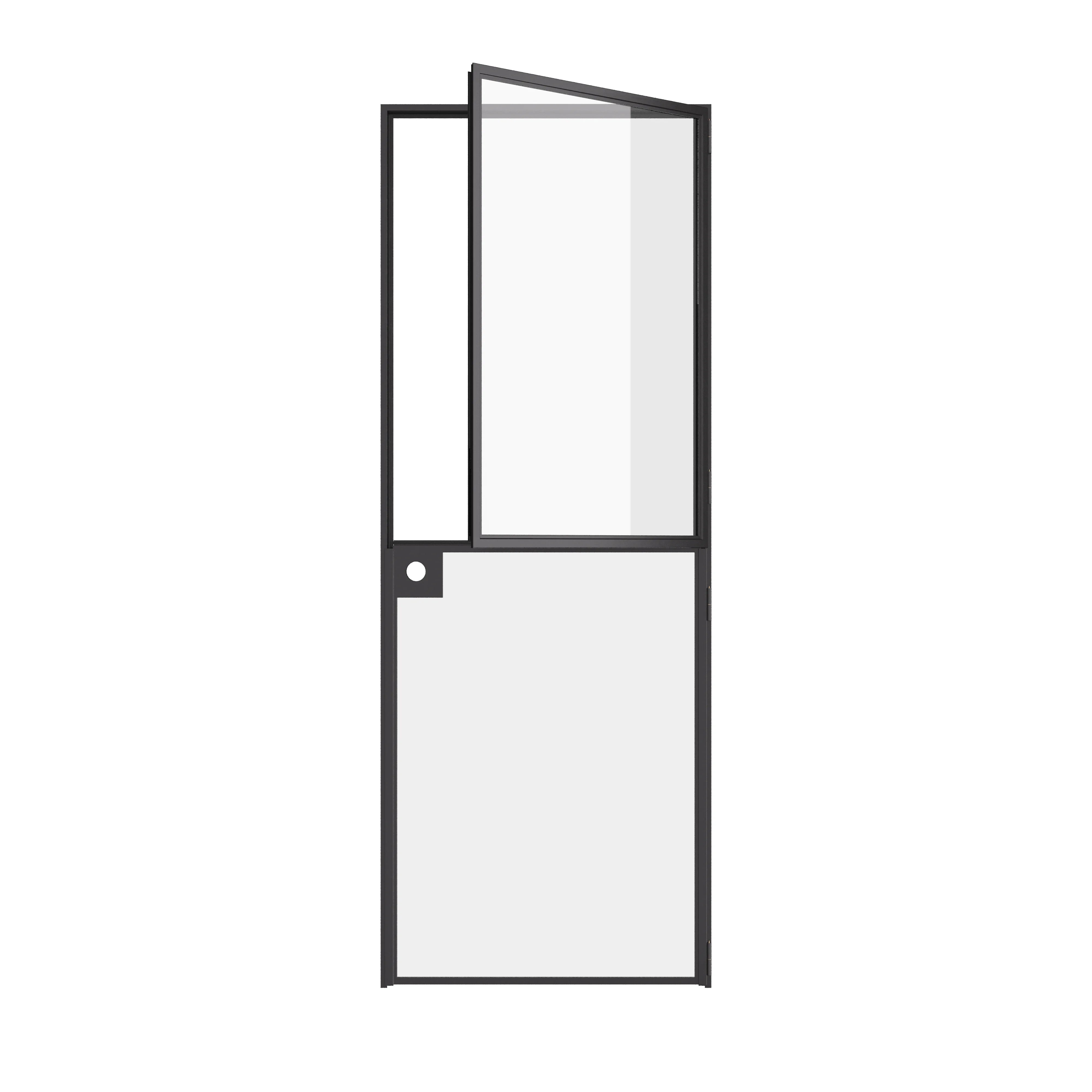 Air Lite single flat Dutch door pre-hung in hot-rolled steel with full glass lite