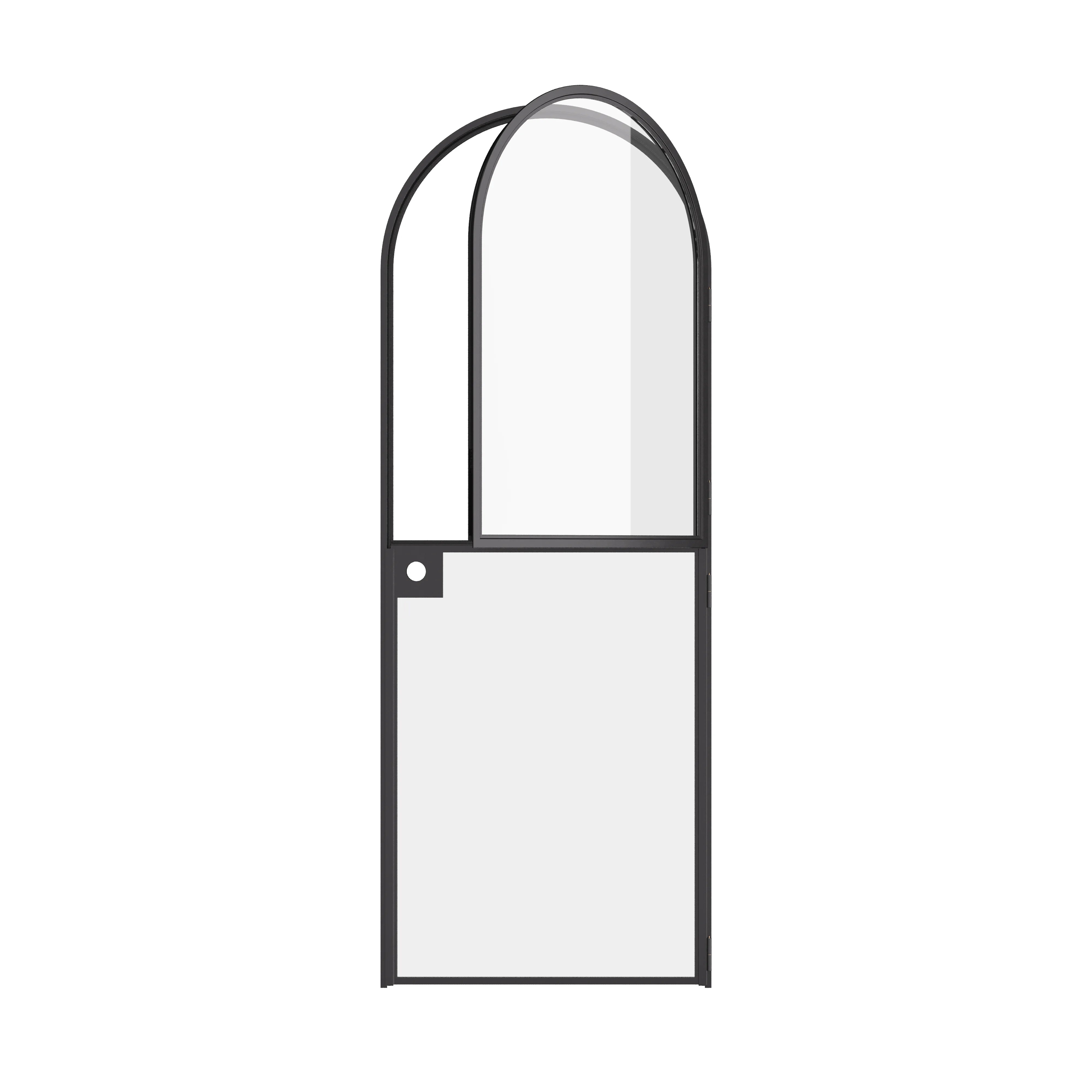Architectural Dutch door with full arch design and hot-rolled steel frame.