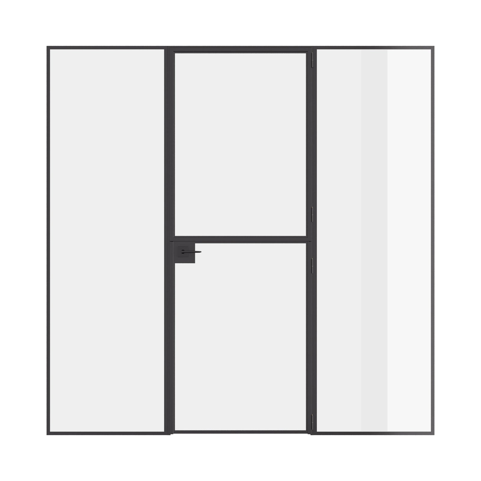 Dutch-style steel door with sidelights, crafted from hot-rolled steel with architectural lines.