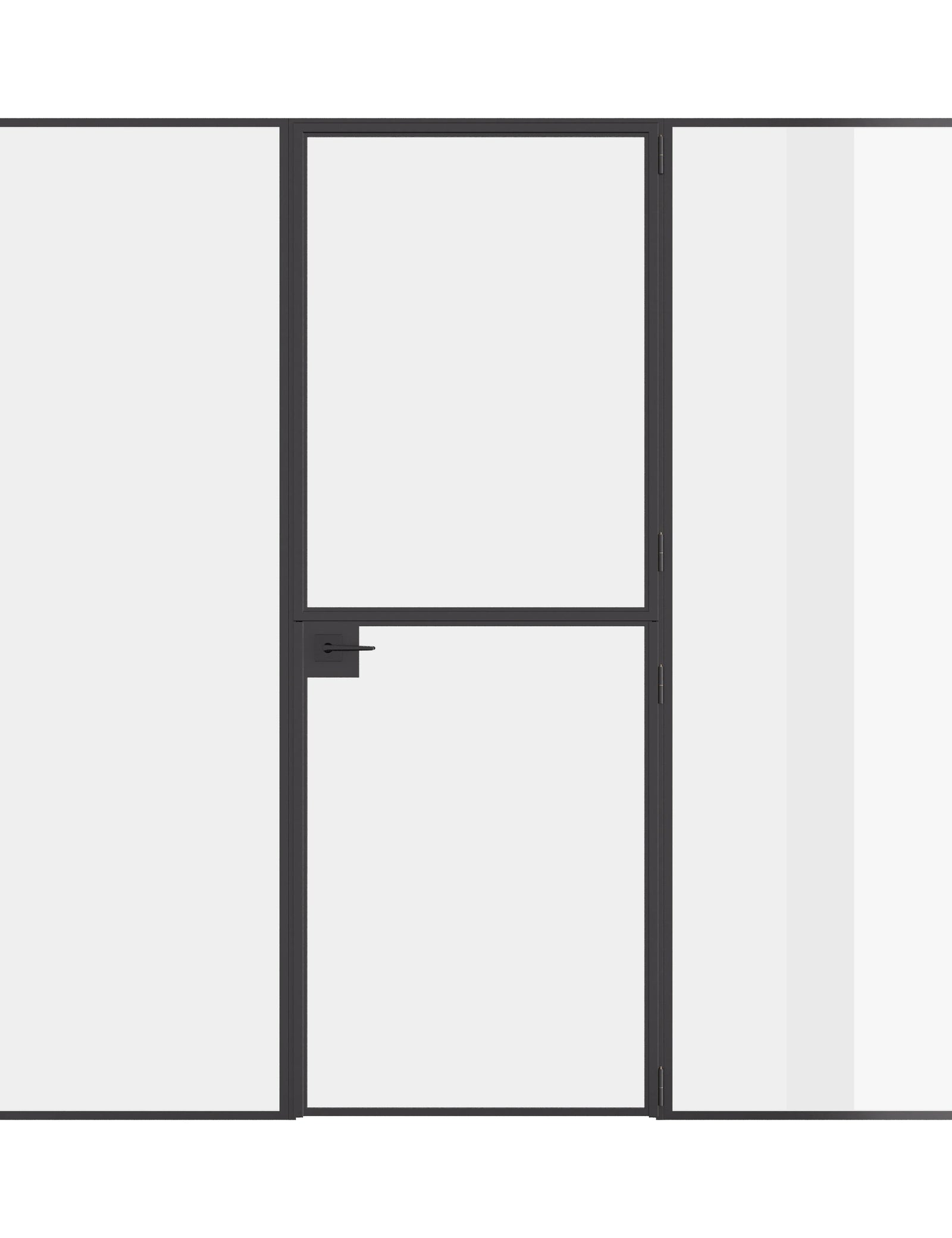 Dutch-style steel door with sidelights, crafted from hot-rolled steel with architectural lines.