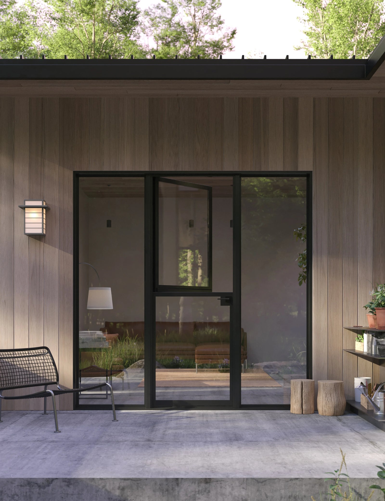 Split Dutch steel entry with side windows.