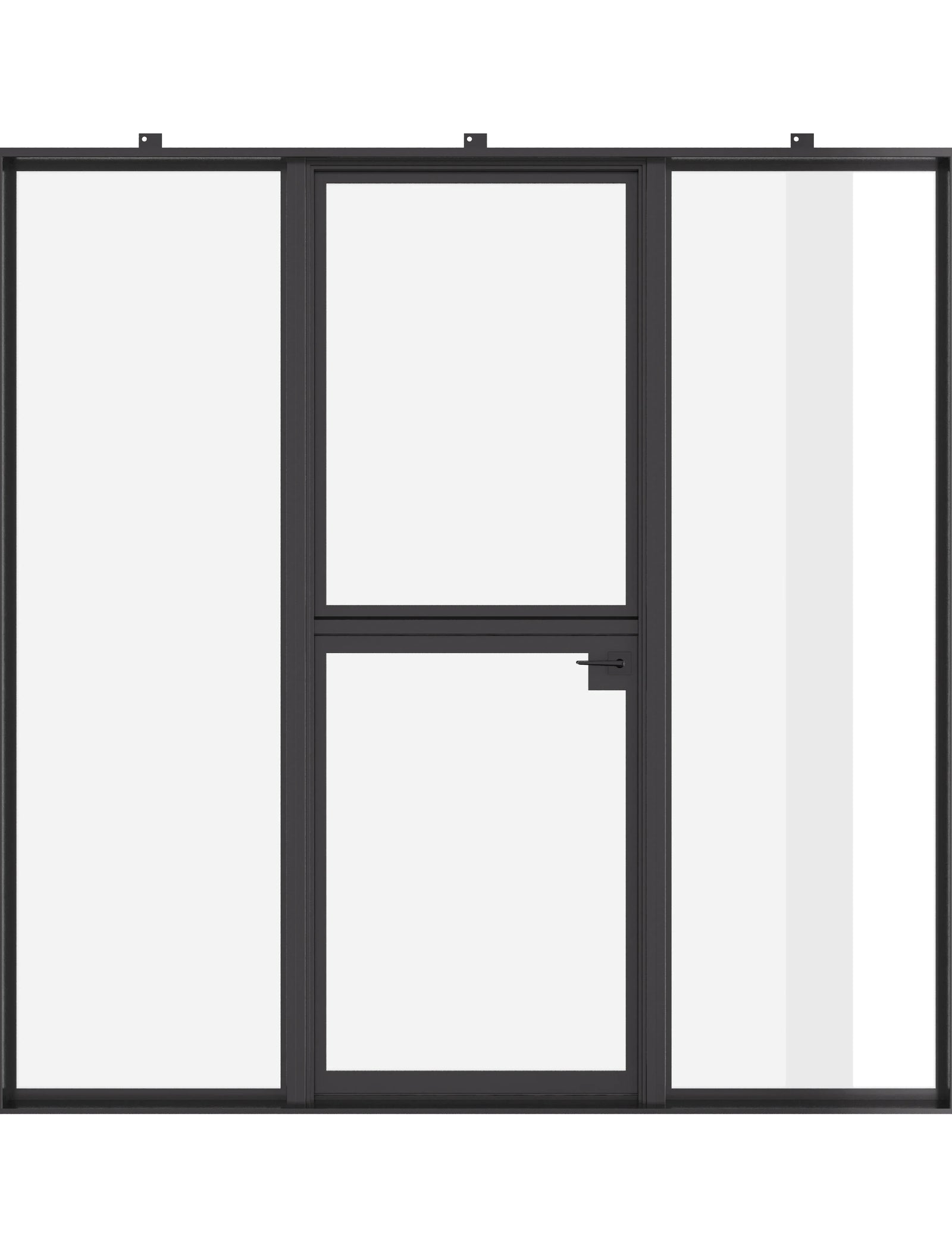 Dutch steel door with sidelights and insulated glass.