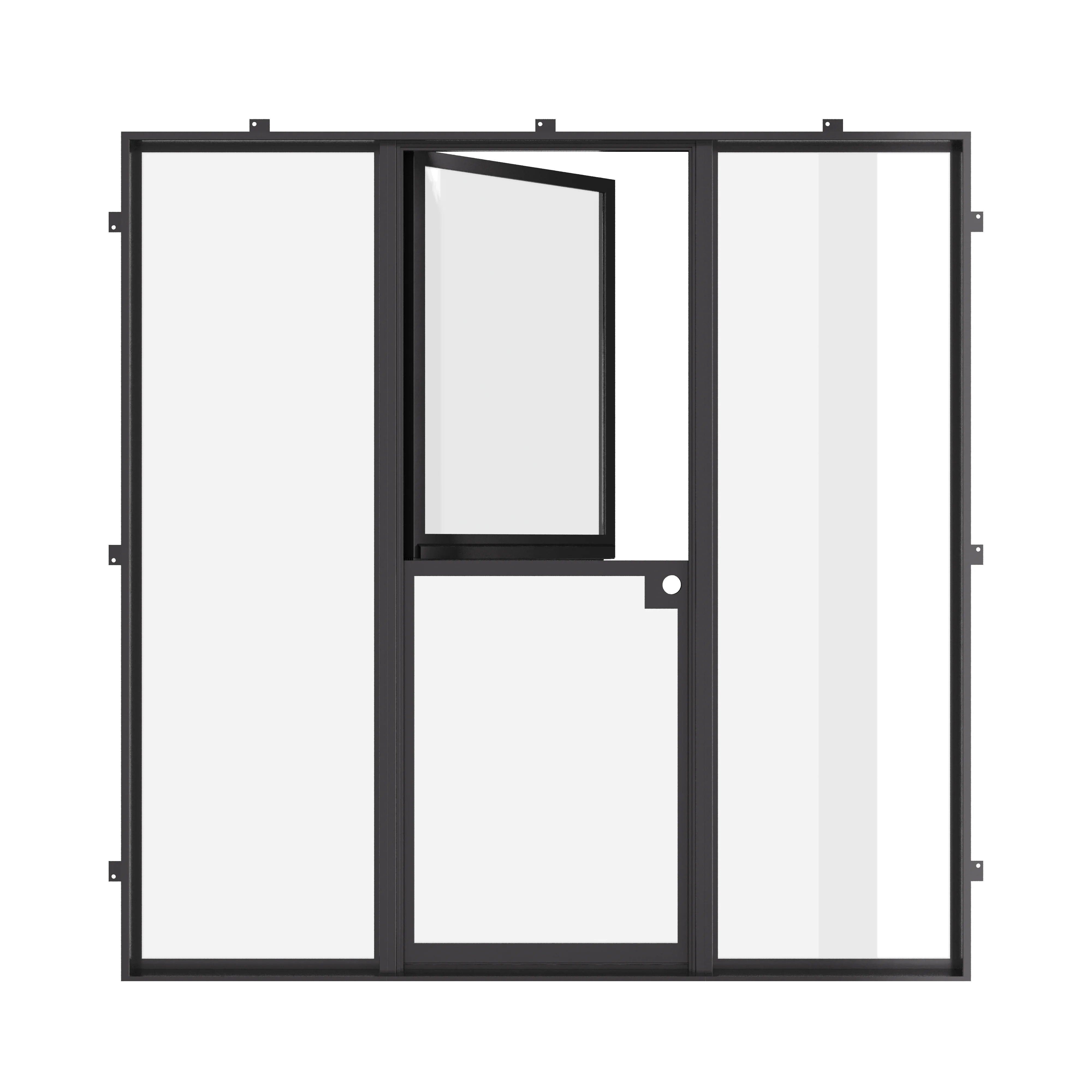 Pre-hung Dutch steel door with side lites.